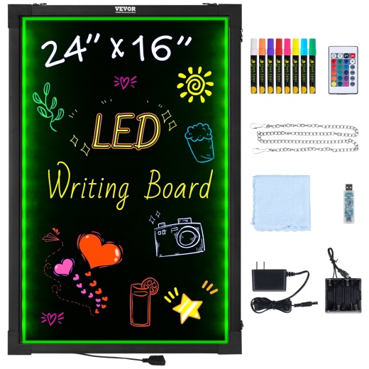 Vevor LED Message Writing Board - 24"x16" Illuminated Erasable Lighted Chalkboard