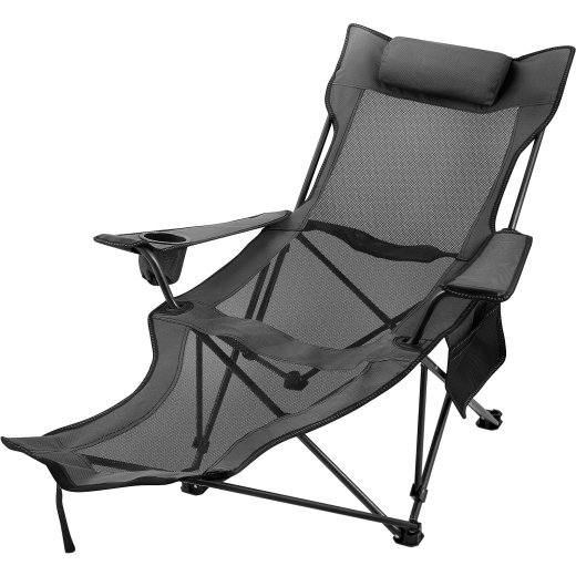 Vevor Folding Camp Chair with Footrest Mesh - Portable Lounge Chair for Camping, Fishing, and Outdoor Activities