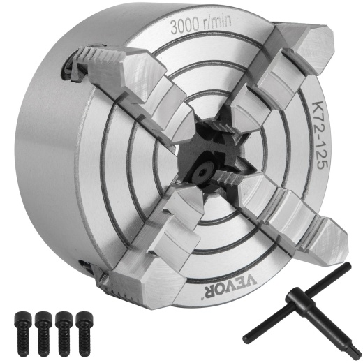 Vevor K72-125 Lathe Chuck 5 Inch 4-Jaw - Independent Reversible Jaw Metal Lathe Chuck Accessories