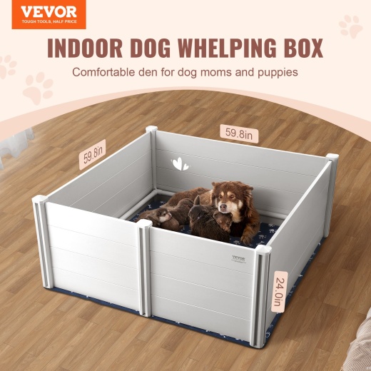 Vevor Dog Whelping Box 59.8X59.8X24.0In Pvc With Rails Pee Pad For Dogs Puppies
