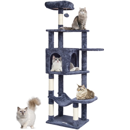 Vevor Cat Tree 60.6" Cat Tower With Cat Condo Sisal Scratching Post Dark Grey
