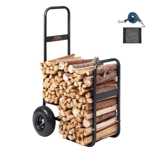 Vevor Firewood Log Cart - 250 Lbs Load Capacity, Outdoor and Indoor Wood Rack Storage Mover