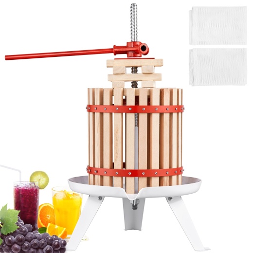 Vevor Fruit Wine Press, 4.75 Gallon/18L, Solid Wood Basket With 8 Blocks, Manual Juice Maker