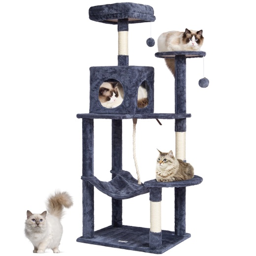 Vevor Cat Tree 56.2" Cat Tower With Cat Condo Sisal Scratching Post Dark Grey