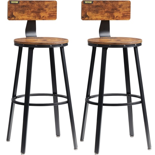 Vevor Rustic Bar Stools Counter Height Round Bar Chairs With Backrest - 29" Set of 2