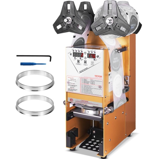 Vevor Fully Automatic Cup Sealing Machine, 500-650 Cups/H, Cup Sealer Machine for 180 mm Tall & 90/95 mm Cup, Electric Boba Tea Sealer with Digital Control LCD Panel for Bubble Milk Tea Coffee, Gold