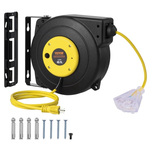 Vevor Retractable Extension Cord Reel Power Cord Reel 45Ft 12Awg/3C Sjtow