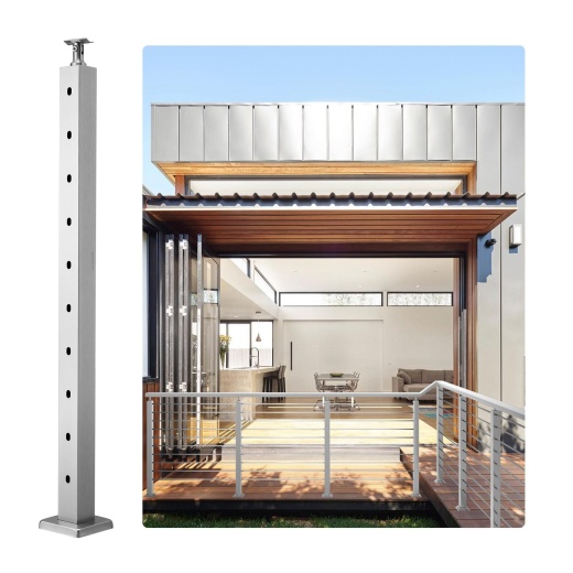 Vevor Cable Railing Post - 36" x 2" x 2" Steel Horizontal Hole Deck Railing Post