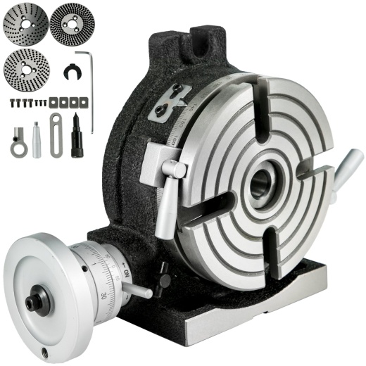 6" Rotary Table with 4-Slot Horizontal Vertical Dividing Plates for Milling Machine