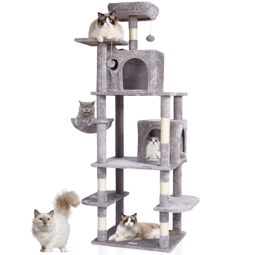 Vevor Cat Tree 68.5" Cat Tower With Cat Condos Sisal Scratching Post Light Grey