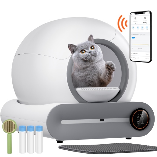 Vevor 65L Self Cleaning Cat Litter Box With Odor Removal App Control Sensor Gray