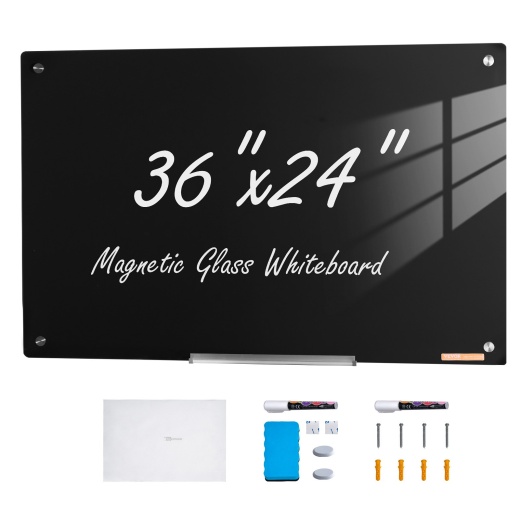 Vevor Magnetic Glass Whiteboard, 36"x24" Wall-Mounted Dry Erase Board