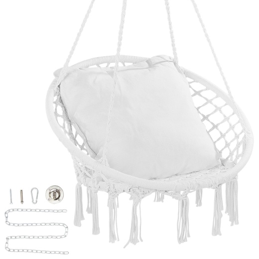Vevor Hammock Swinging Chair Macramé Hanging Chair With Cushion Indoor & Outdoor