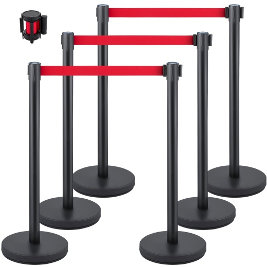 Vevor Crowd Control Stanchion Set - 6 Pieces with 6.6 Ft Red Retractable Belt