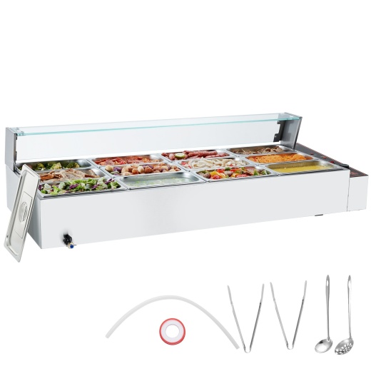 Vevor Commercial Electric Food Warmer Countertop Buffet 12*5Qt With Glass Shield