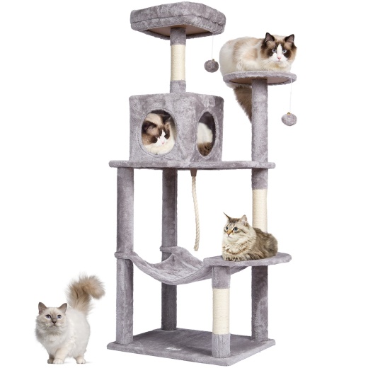 Vevor Cat Tree 56.2" Cat Tower With Cat Condo Sisal Scratching Post Light Grey