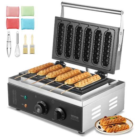 Vevor 6Pcs Commercial Waffle Stick Maker Waffle Baker Hot Dog Waffle Iron 1500w