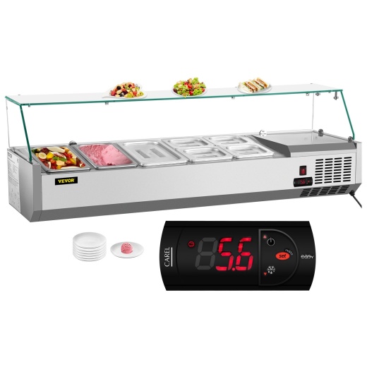 Vevor Refrigerated Condiment Prep Station - 55-Inch Sandwich Prep Table