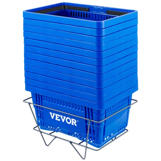 Vevor Shopping Basket Set of 12 - Durable HDPE Plastic with Iron Stand