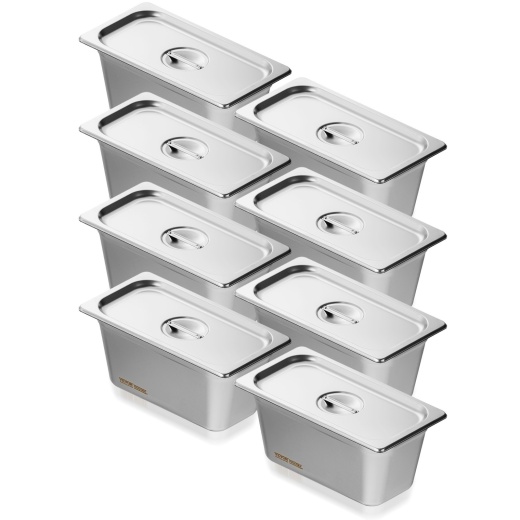 Vevor 8 Pack 1/3 Size Anti-Jam Steam Pans with Lid