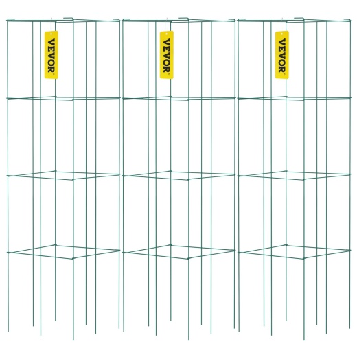 Vevor Tomato Cages, 14.6" X 14.6" X 39.4", 3 Packs Tomato Cages For Garden, Square Plant Support Cages Heavy Duty, Green Pvc-Coated Steel Tomato Towers For Climbing Vegetables, Plants, Flowers, Fruits