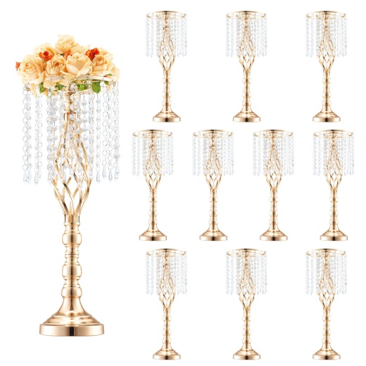 Vevor 10Pcs 55Cm/21.65” Tall Crystal Wedding Flower Stand Vase For Party Decor