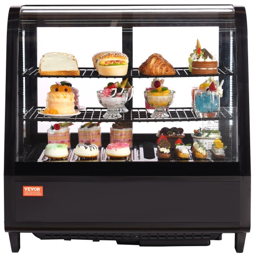 Vevor Refrigerated Display Case, 3.5 Cu.Ft./100L, 2-Tier, Countertop Pastry Display Case Commercial Display Refrigerator