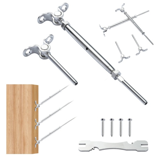 Vevor T316 Stainless Steel Adjustable Angle 1/8" Cable Railing Kit/Hardware For Wood Post