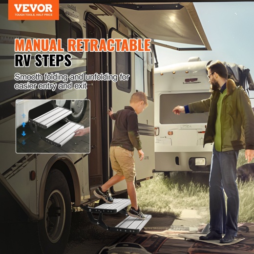 Vevor RV Steps, 2-Step, Manual Retractable RV Stairs, Foldable, 440 Lbs Load Capacity
