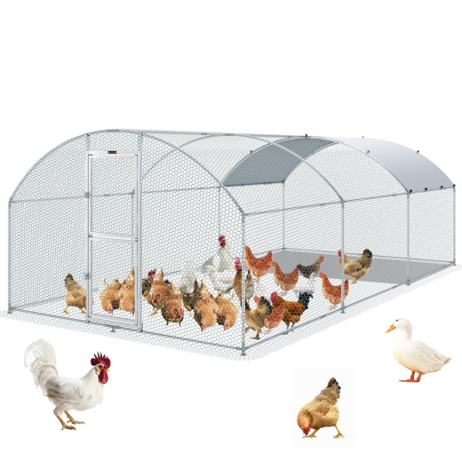 Vevor Large Metal Chicken Coop with Run - 19.7x9.8x6.6ft Walk-in Poultry Cage for Yard