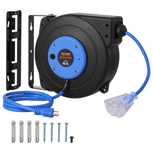Vevor Retractable Extension Cord Reel Power Cord Reel 45Ft 12Awg/3C Sjtow