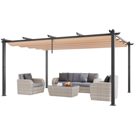 Vevor 12'X16' Outdoor Retractable Pergola With Sun Shade Canopy Aluminum Beige