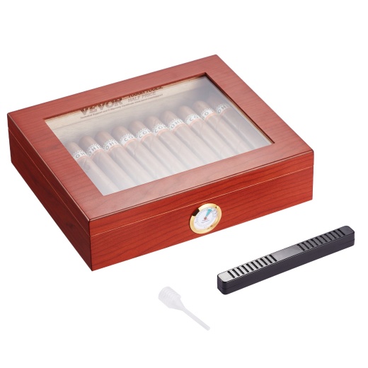 Vevor 25 Cigars Humidor – Glass Top Cedar Cigar Storage Box with Hygrometer