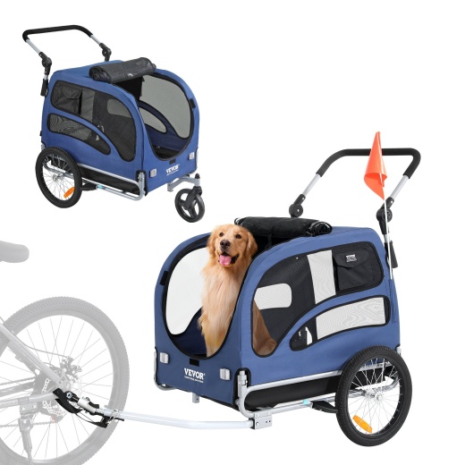 Vevor Dog Bike Trailer, 2-in-1 Pet Stroller Cart for up to 100 lbs