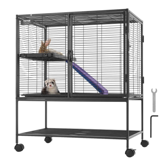 Vevor 36" Metal Small Animal Cage: 2-Tier Rolling Ferret Cage with Tray & Ramp