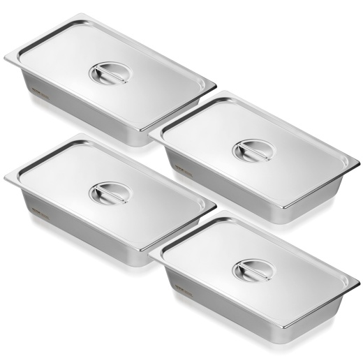 Vevor 4 Pack Hotel Pans - Full Size Anti-Jam Steam Pan With Lid