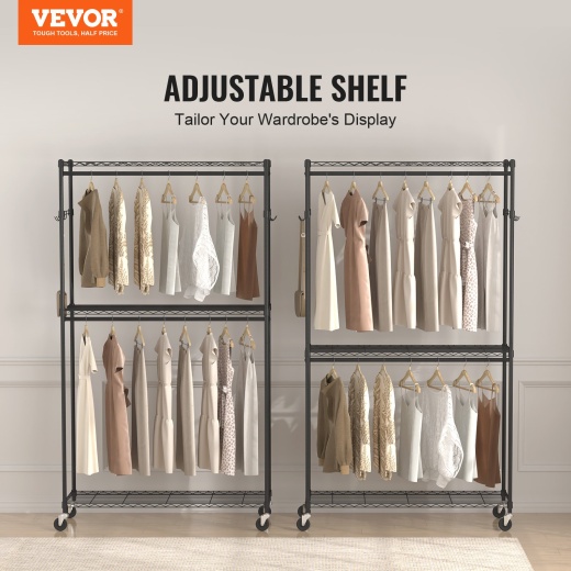 Vevor Heavy Duty Clothes Rack - Adjustable Height Clothing Rack Closet