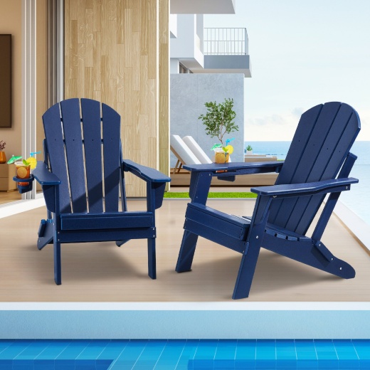 Vevor Adirondack Chair Plastic Set Of 2 All-Weather Folding Fire Pit Navy Blue