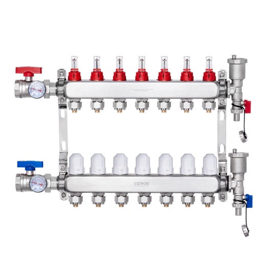 Vevor 7-Branch Radiant Heat Manifold 1/2" Pex Tubing Floor Heating Manifold Set