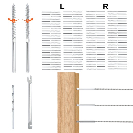 122 Pack Cable Railing Swage Threaded Stud Tension End Fitting Terminal - T316 Stainless Steel