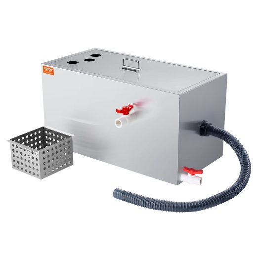 Vevor Commercial Grease Trap, 25 Lbs Grease Interceptor, Top Inlet Interceptor, Under Sink Stainless Steel Grease Trap