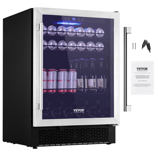 Vevor 24" Beverage Refrigerator, 154 Cans Under Counter Built-In Or Freestanding Beer Cooler Fridge