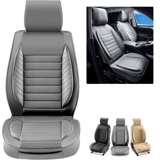 Vevor Seat Covers - Universal Car Seat Covers Front Seats, 2Pcs Faux Leather Seat Cover, Semi-Enclosed Design, Detachable Headrest and Airbag Compatible, for Most Cars SUVs and Trucks Gray