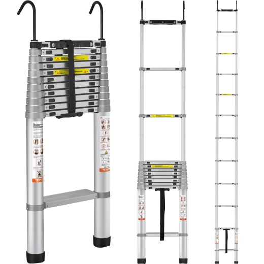 Vevor Telescoping Ladder: 15 Ft Aluminum One-Button Retraction Collapsible Extension Ladder