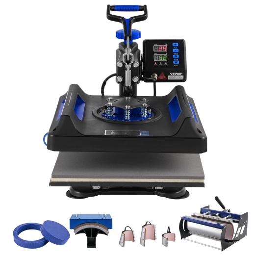Vevor 8 In 1 Heat Press Machine 15X15 In & 30Oz Tumbler Press T-Shirts Black+Blue