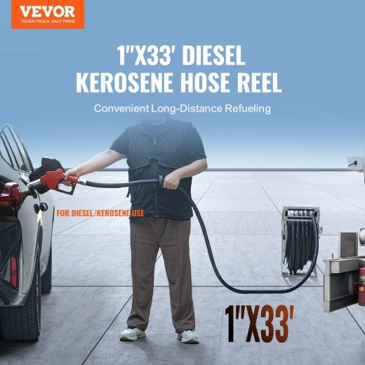 Vevor Fuel Hose Reel - 1'' x 33' Extra Long Retractable Diesel Hose Reel