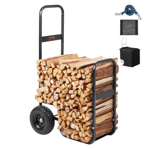 VEVOR Firewood Log Cart - 250 Lbs Capacity, Outdoor and Indoor Wood Rack Storage Mover
