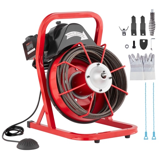 Vevor Drain Cleaner Machine Drain Auger 50Ft X 3/8 Inch Manual Feed & 4 Cutters