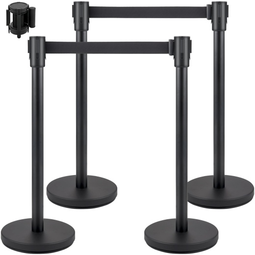 Vevor Crowd Control Stanchion Set - 4 Pieces with Black Retractable Belt