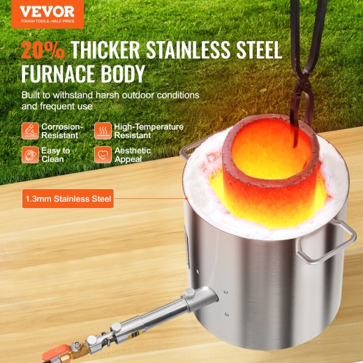 Vevor Propane Melting Furnace Kit 8Kg/18Lbs With Crucible Tongs Metal Smelting